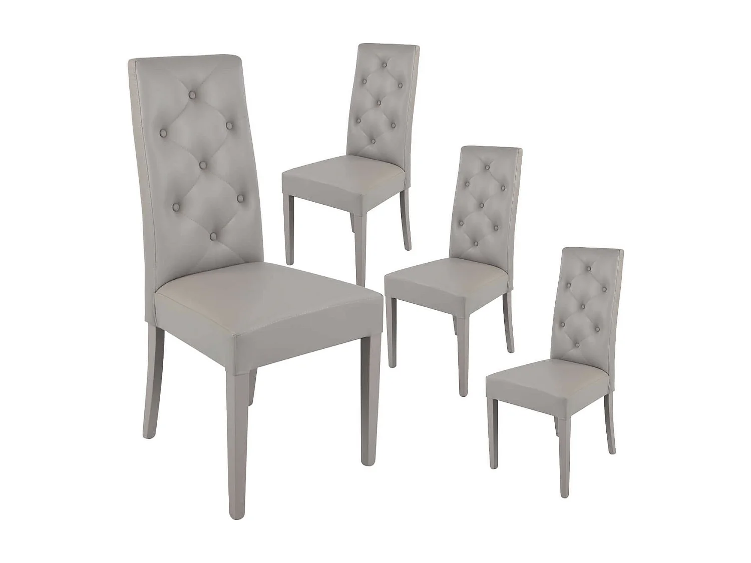 TREVI - Lot de 4 Chaises Simili Gris Clair et Pieds Laqués