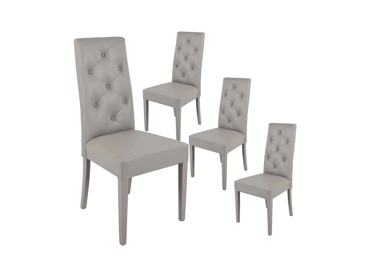 TREVI - Lot de 4 Chaises Simili Gris Clair et Pieds Laqués