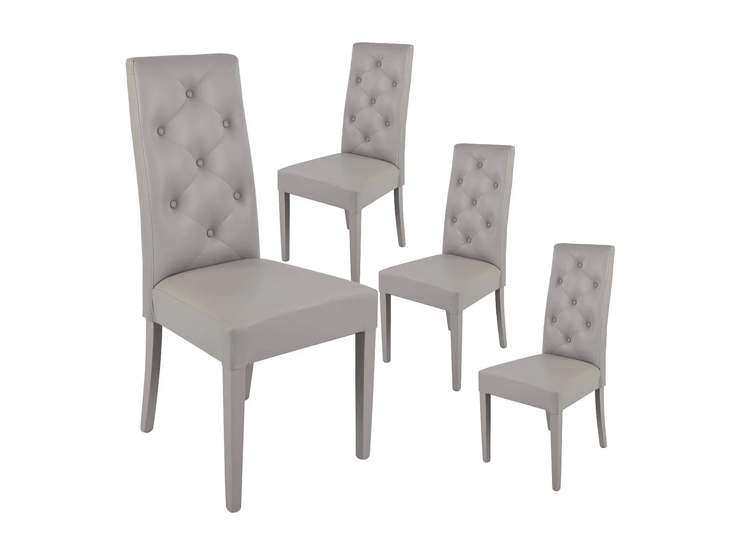 TREVI - Lot de 4 Chaises Simili Gris Clair et Pieds Laqués