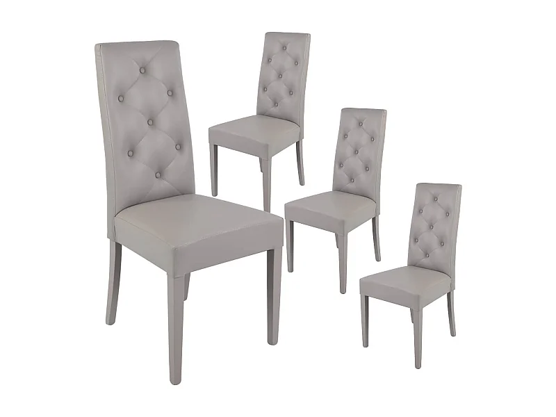 TREVI - Lot de 4 Chaises Simili Gris Clair et Pieds Laqués