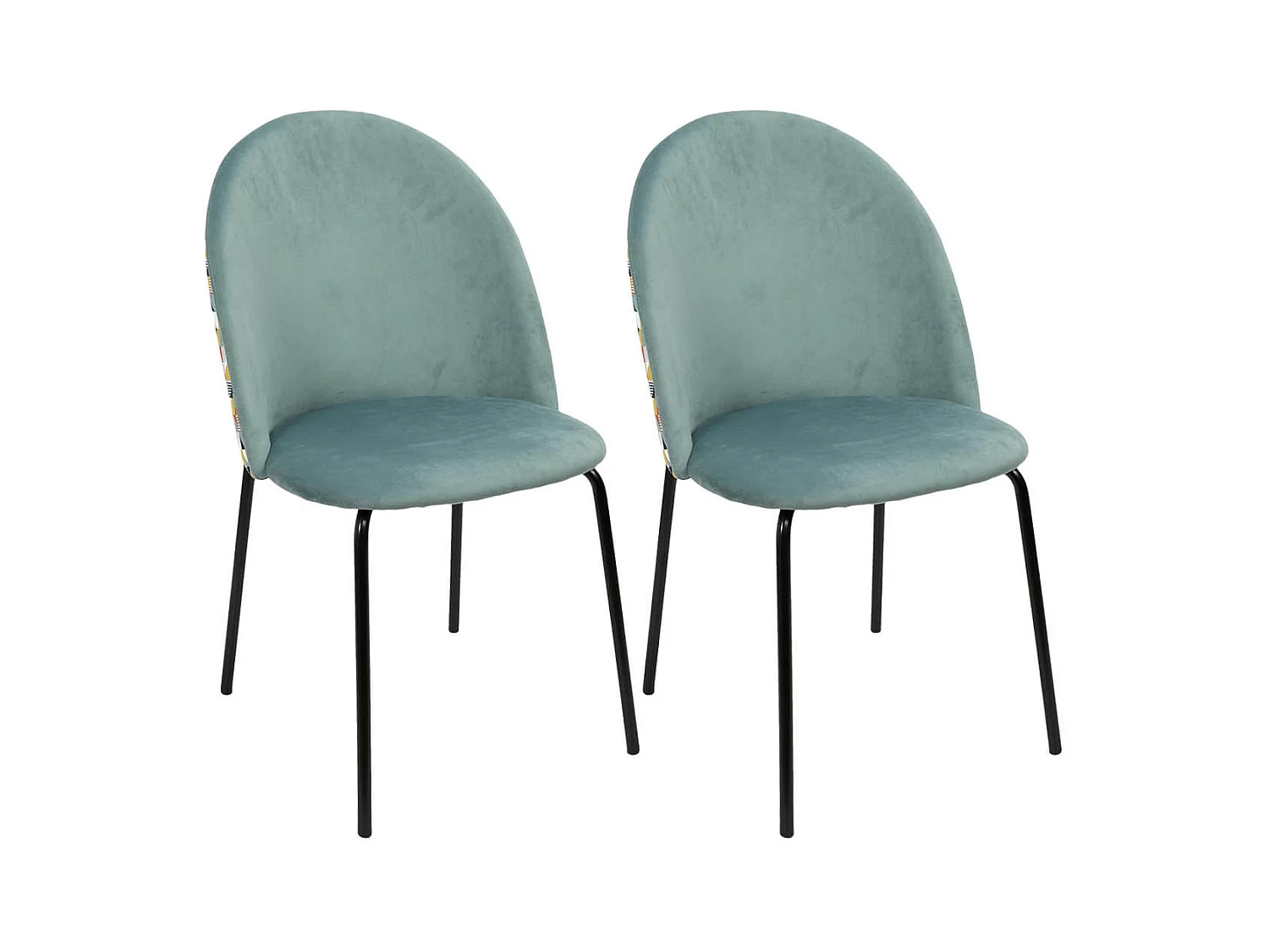 BIBBO - Lot de 2 Chaises Velours Bleu Céladon Motif Rétro