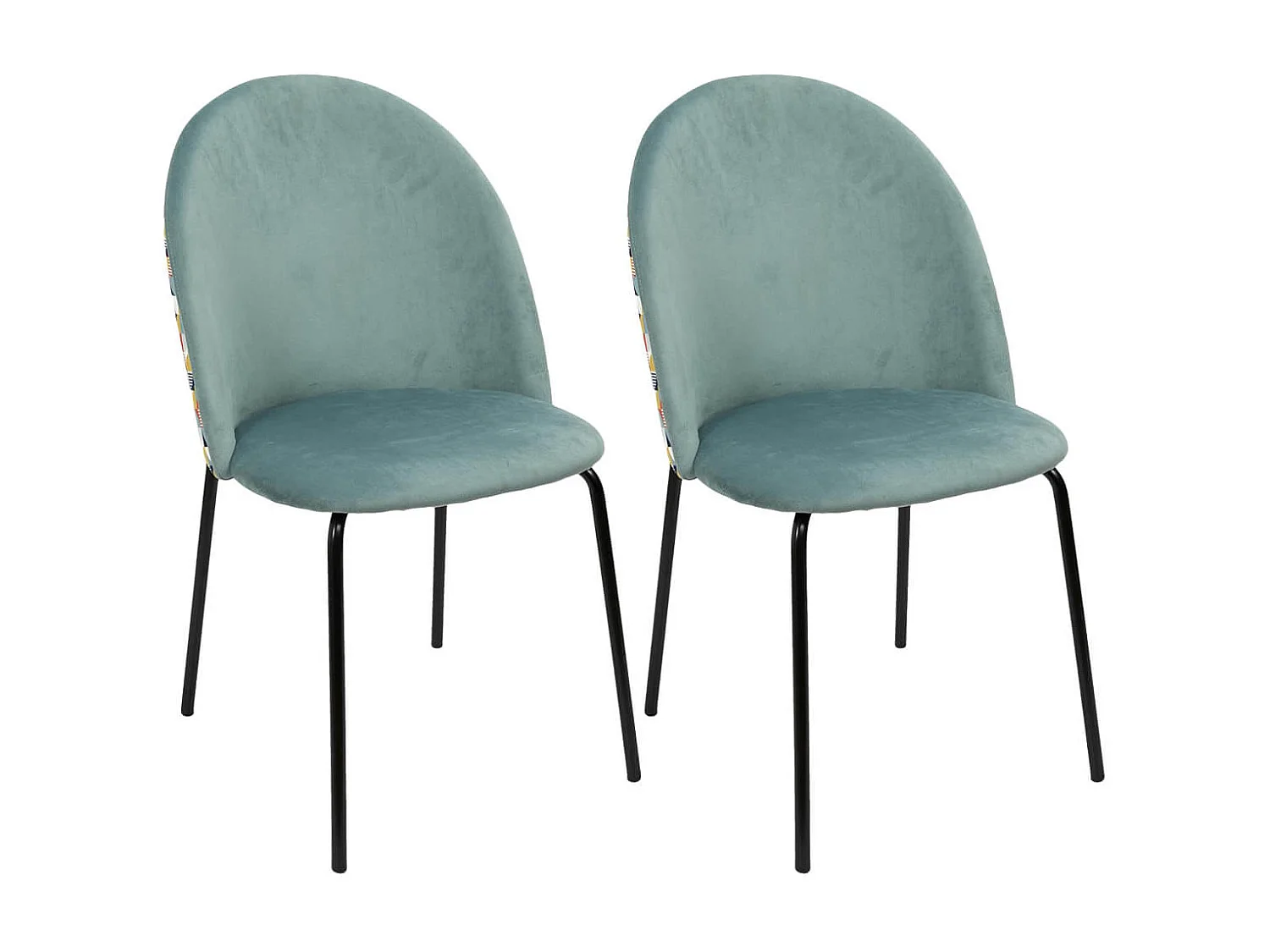BIBBO - Lot de 2 Chaises Velours Bleu Céladon Motif Rétro