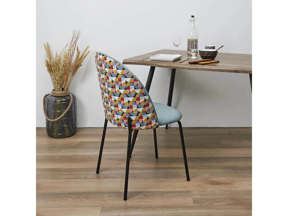 BIBBO - Lot de 2 Chaises Velours Bleu Céladon Motif Rétro