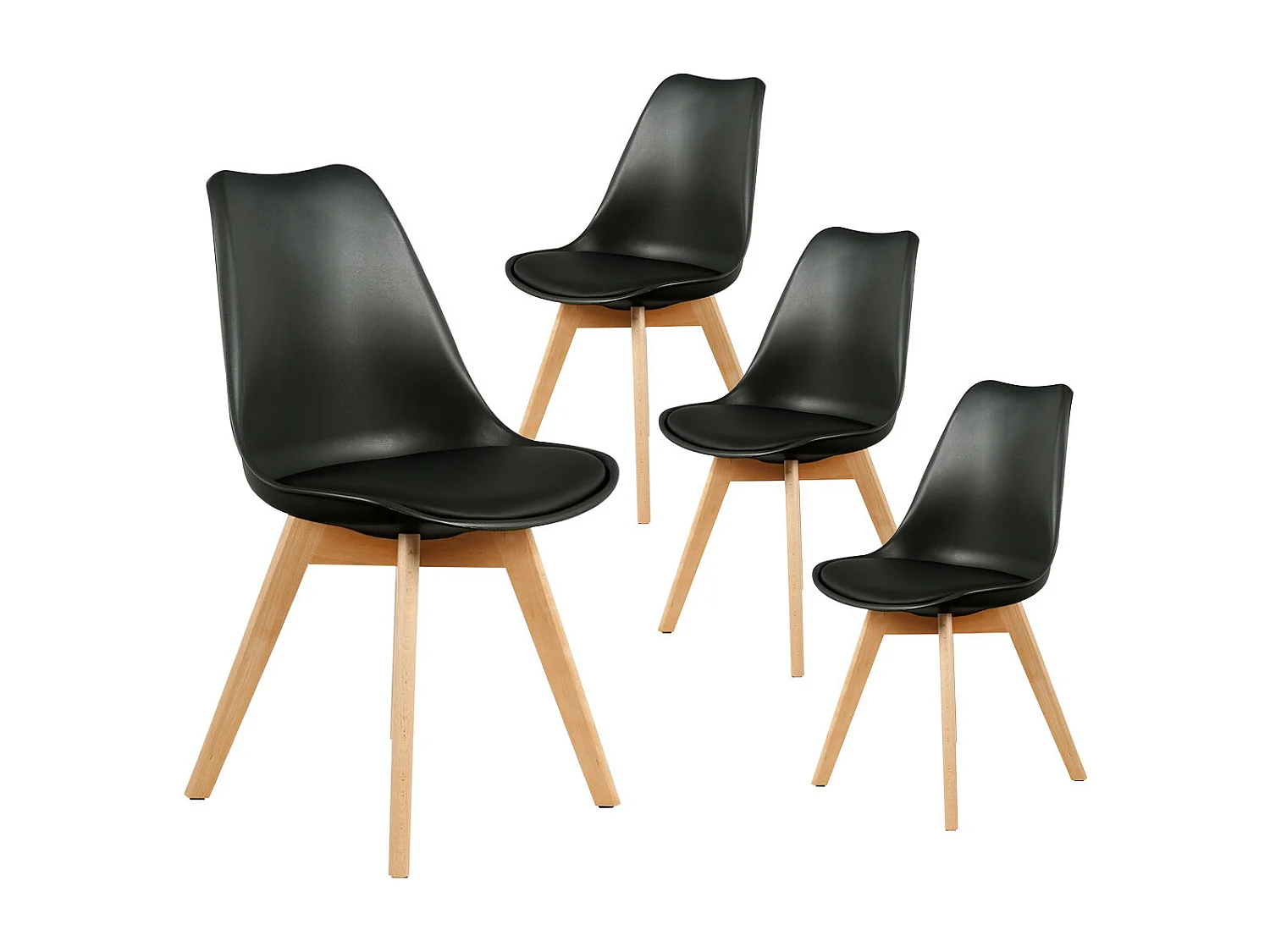 MEDALINE - Lot de 4 Chaises Scandinaves Noires