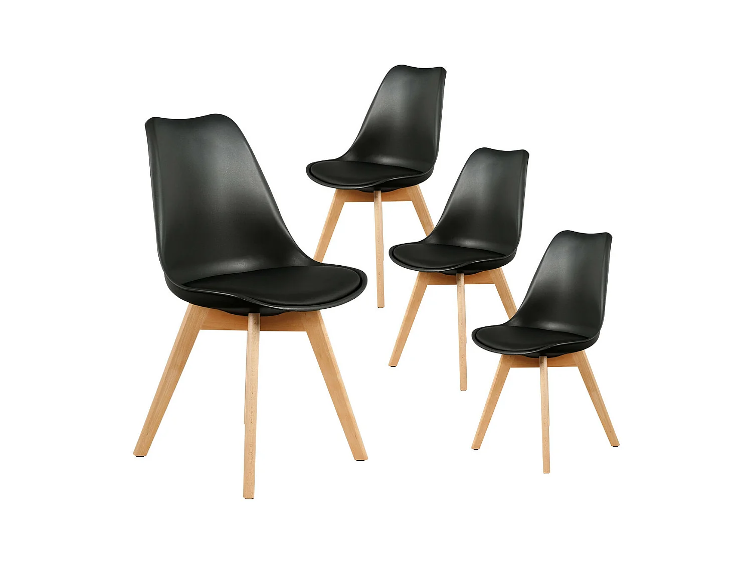 MEDALINE - Lot de 4 Chaises Scandinaves Noires