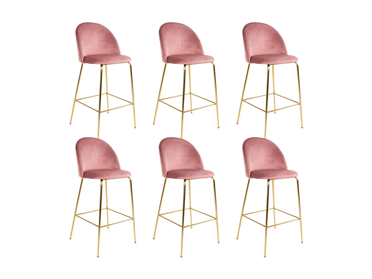 MEYRIN - Lot de 6 Chaises Hautes Velours Rose et Pieds Métal Doré