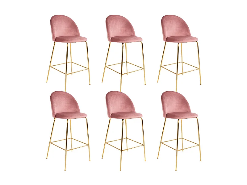 MEYRIN - Lot de 6 Chaises Hautes Velours Rose et Pieds Métal Doré