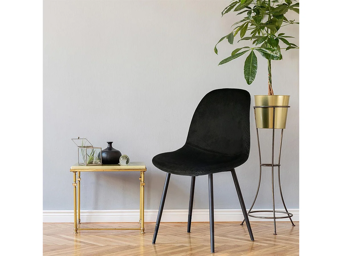 ALESSIA - Lot de 2 Chaises Velours Côtelé Noires