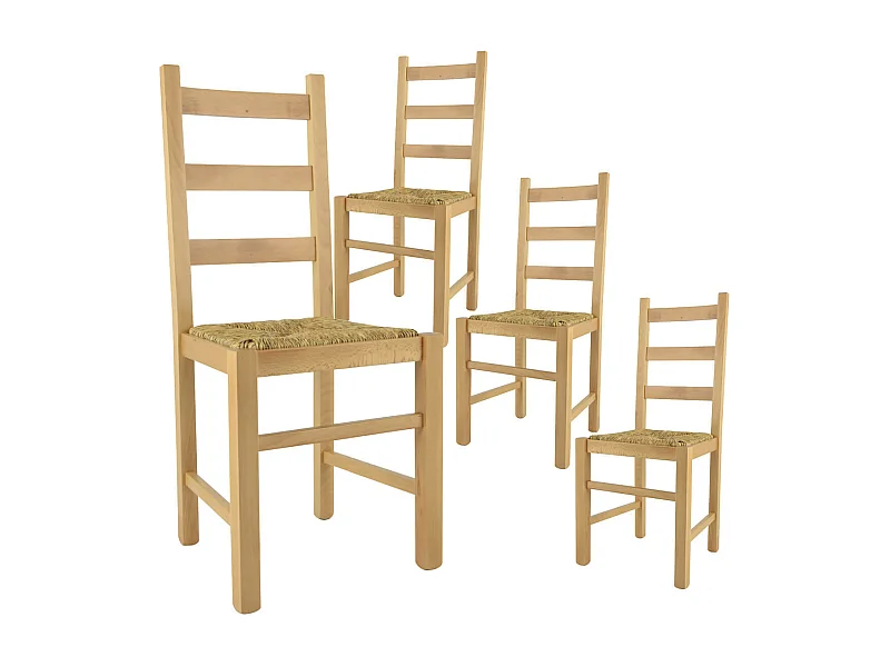 ORTA - Lot de 4 Chaises Naturelles et Assises en Paille