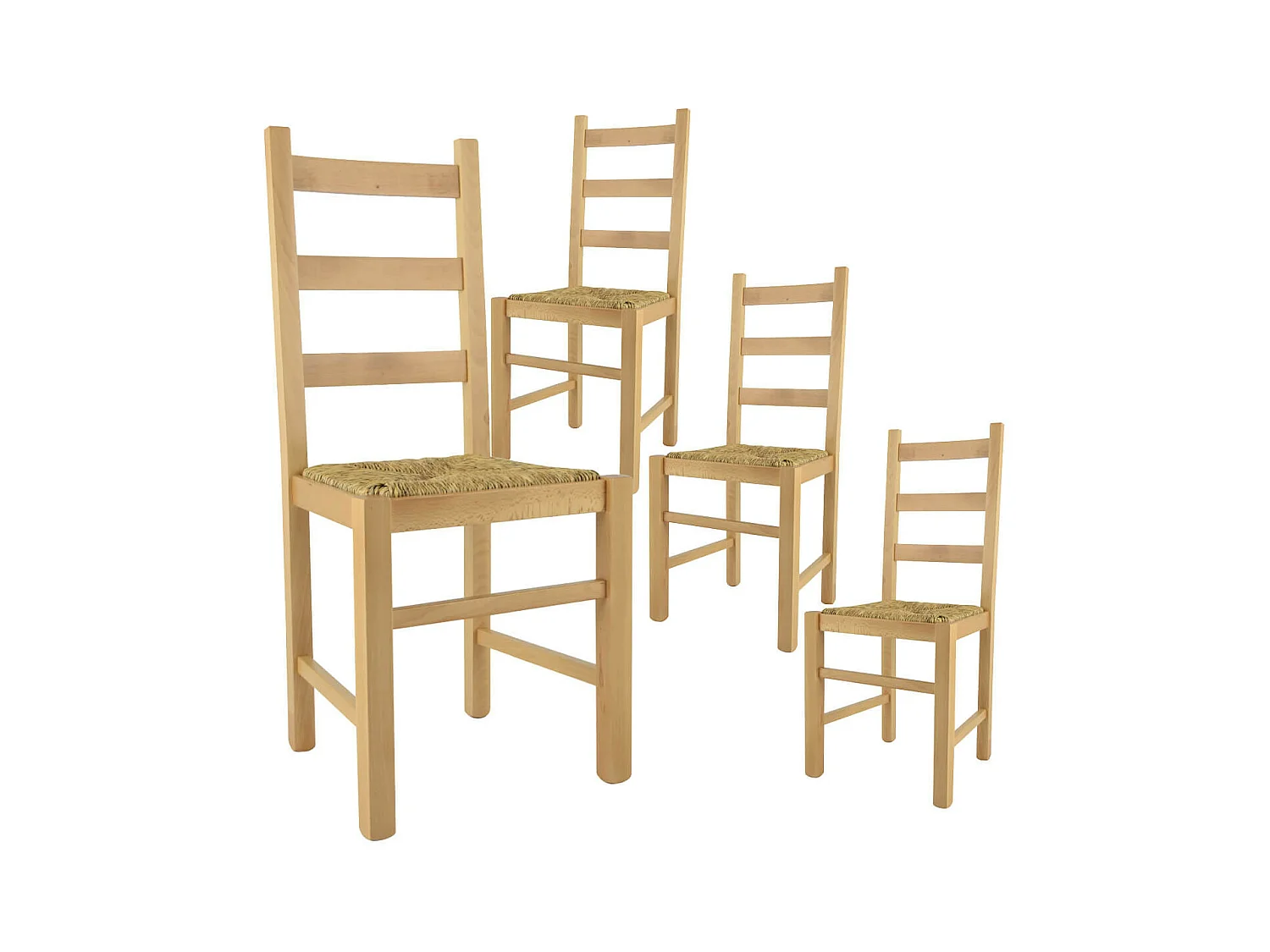 ORTA - Lot de 4 Chaises Naturelles et Assises en Paille