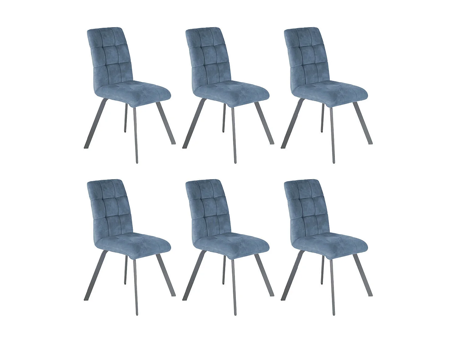 JOHN - Lot de 6 Chaises Capitonnées Bleu Gris