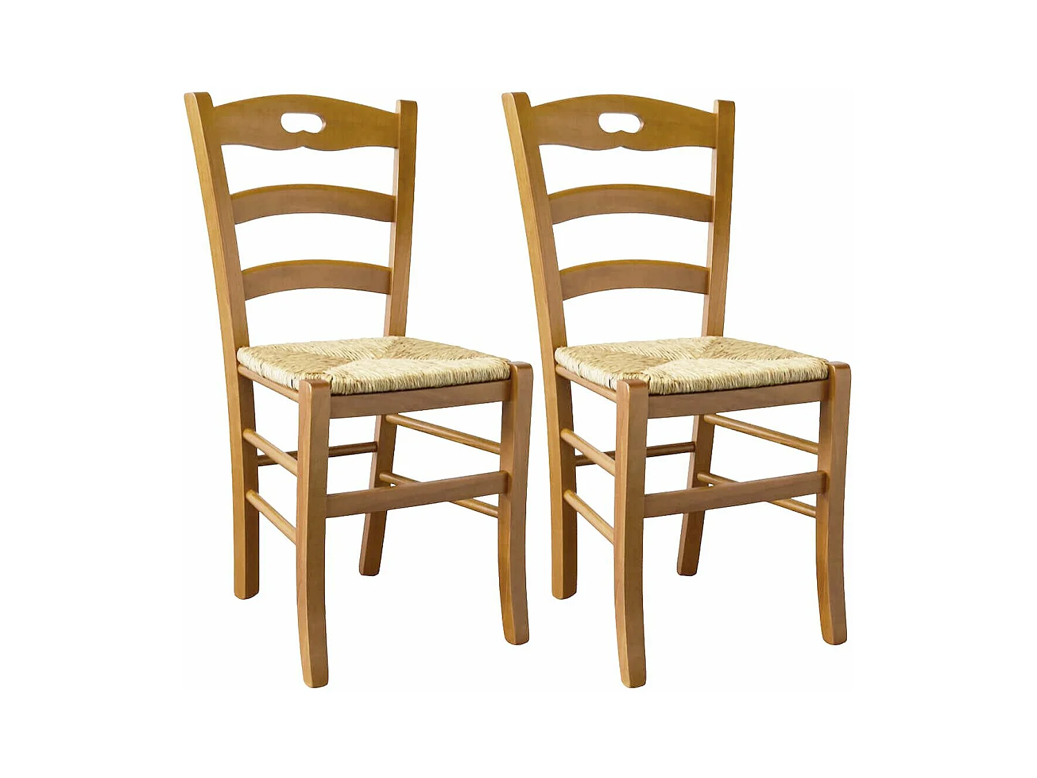 SUZY - Lot de 2 Chaises Teinté Chêne et Assises en Paille