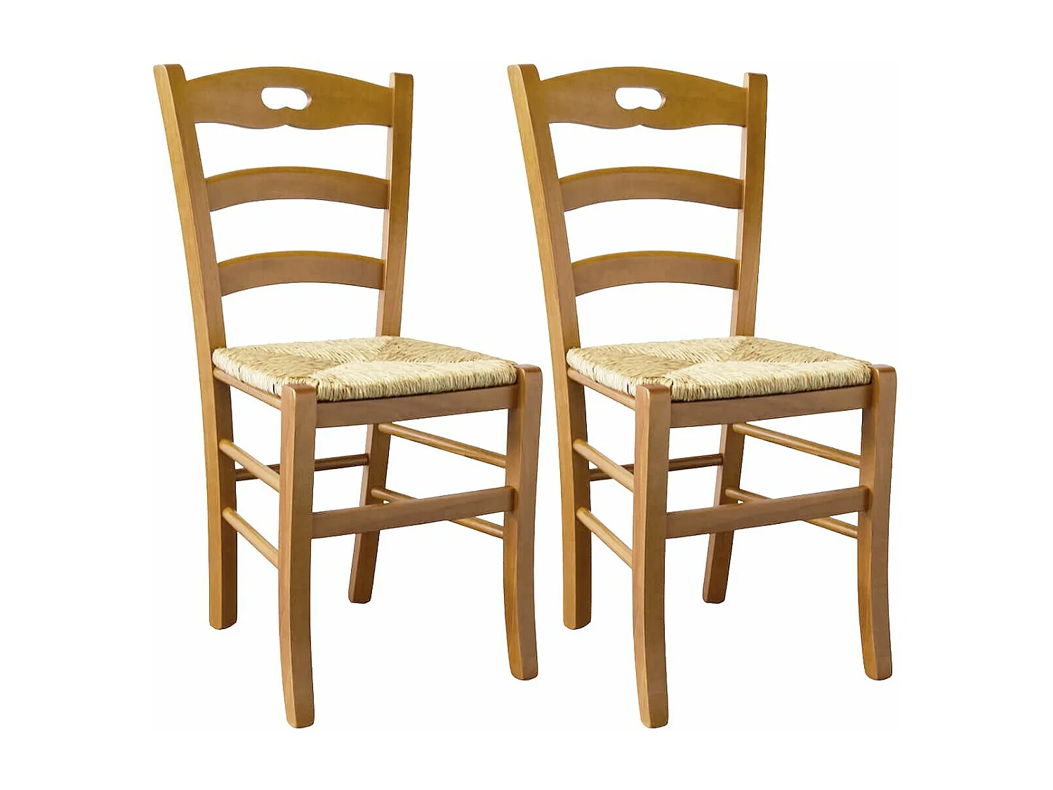 SUZY - Lot de 2 Chaises Teinté Chêne et Assises en Paille