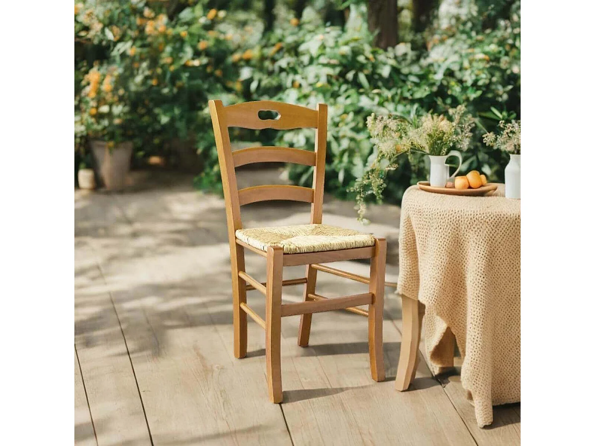 SUZY - Lot de 2 Chaises Teinté Chêne et Assises en Paille