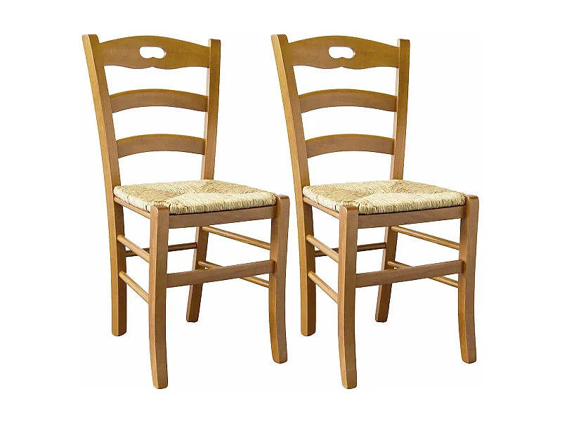 SUZY - Lot de 2 Chaises Teinté Chêne et Assises en Paille