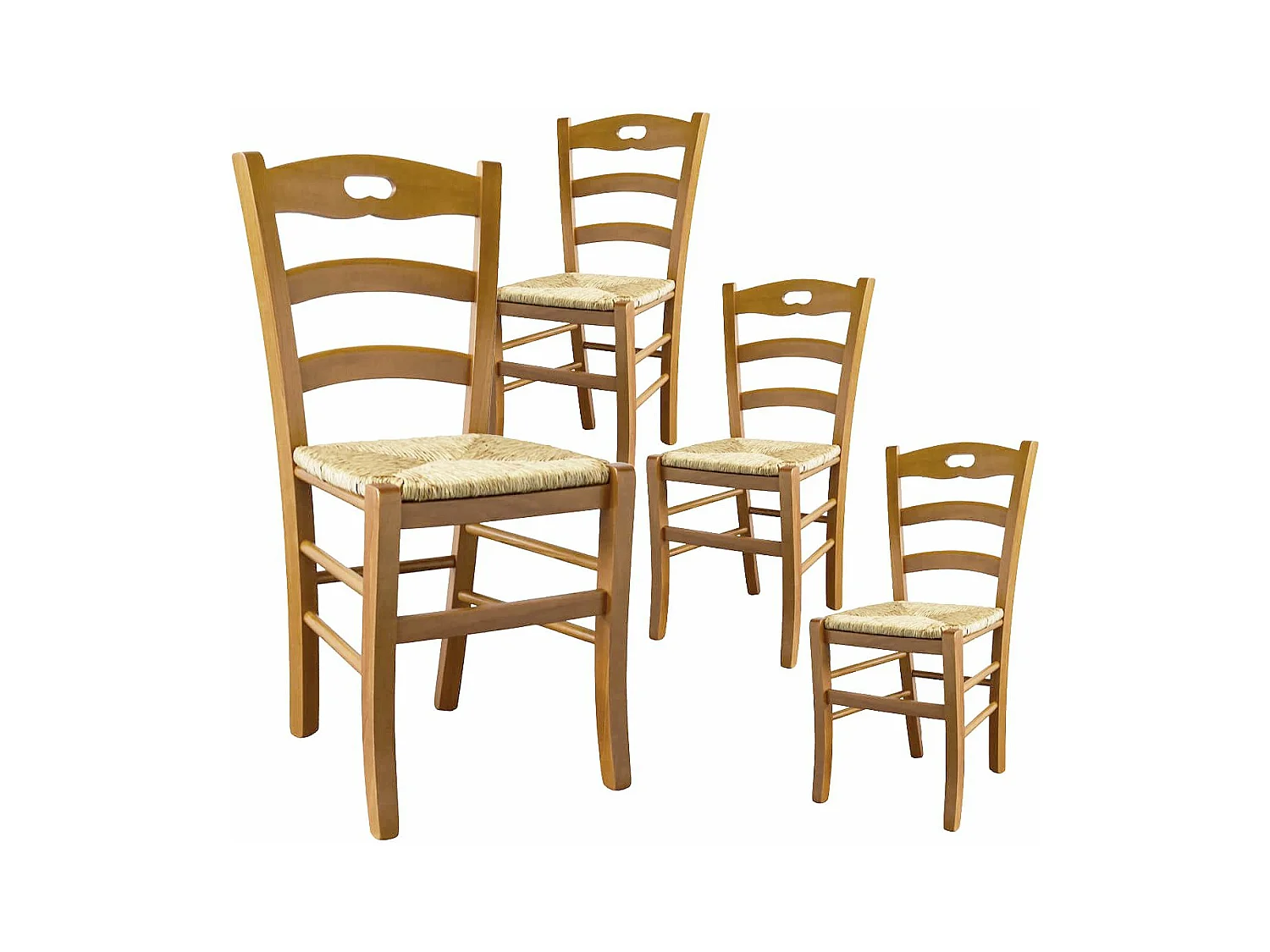 SUZY - Lot de 4 Chaises Teinté Chêne et Assises en Paille