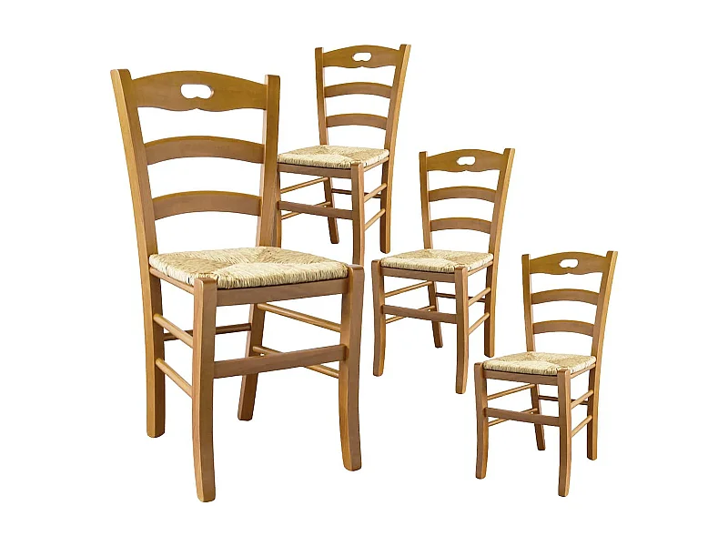 SUZY - Lot de 4 Chaises Teinté Chêne et Assises en Paille