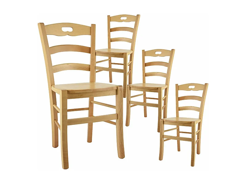 SUZY - Lot de 4 Chaises Naturelles et Assises en Bois
