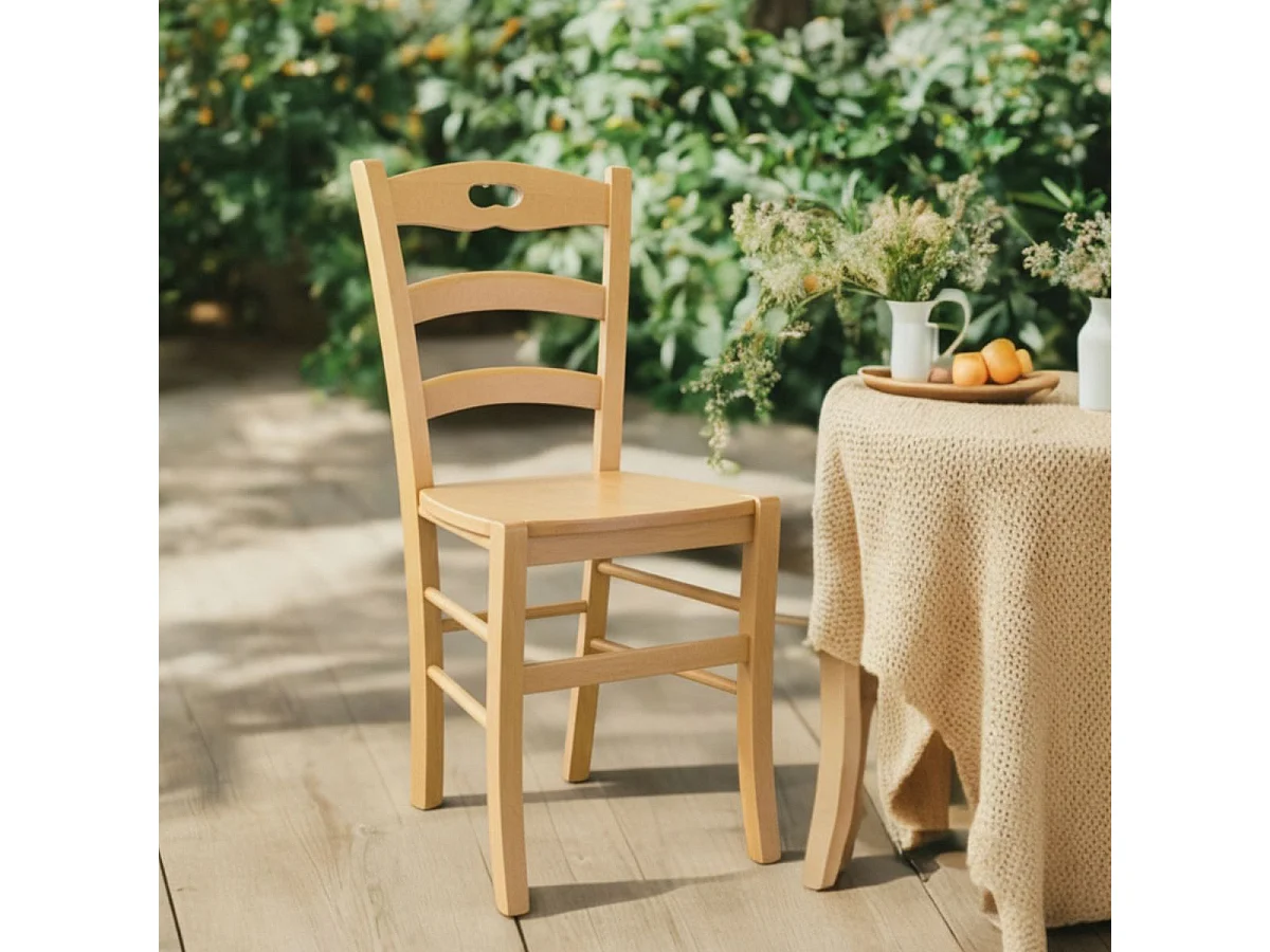 SUZY - Lot de 4 Chaises Naturelles et Assises en Bois