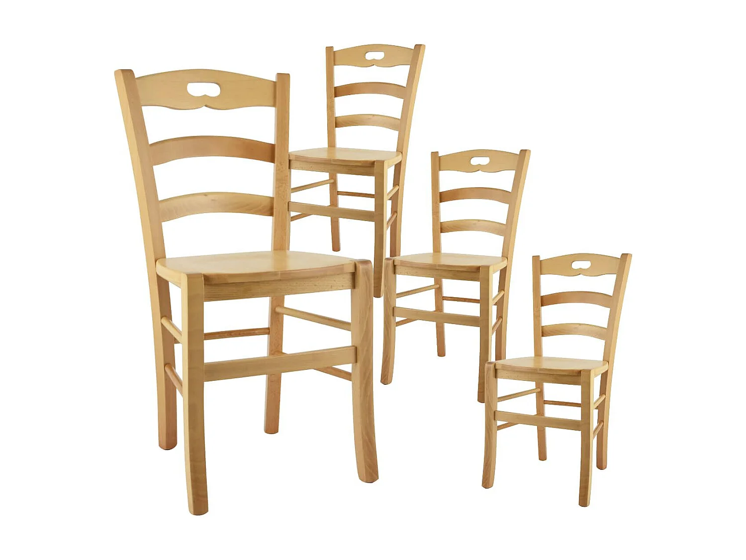 SUZY - Lot de 4 Chaises Naturelles et Assises en Bois