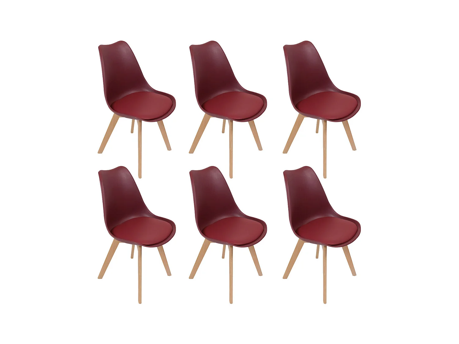 MEDALINE - Lot de 6 Chaises Scandinaves Bordeaux