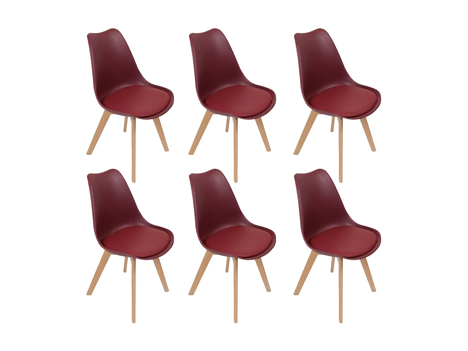 MEDALINE - Lot de 6 Chaises Scandinaves Bordeaux