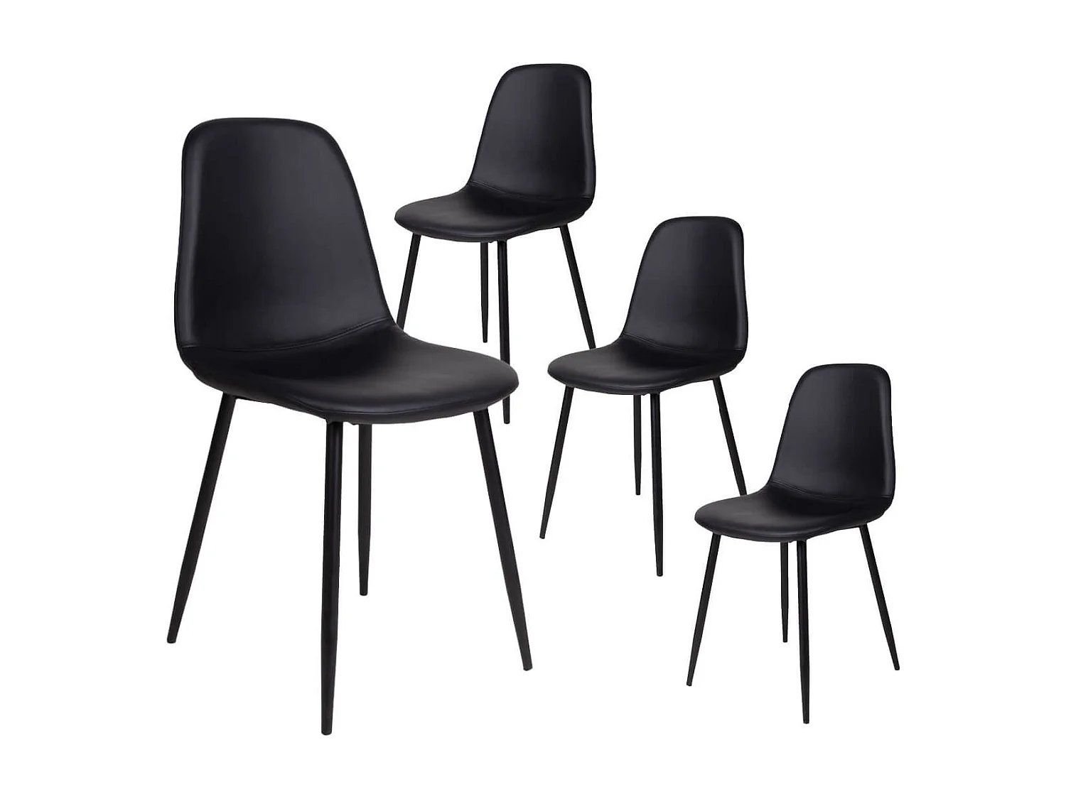 DYVIK - Lot de 4 Chaises Simili Noir et Piétement Acier Noir