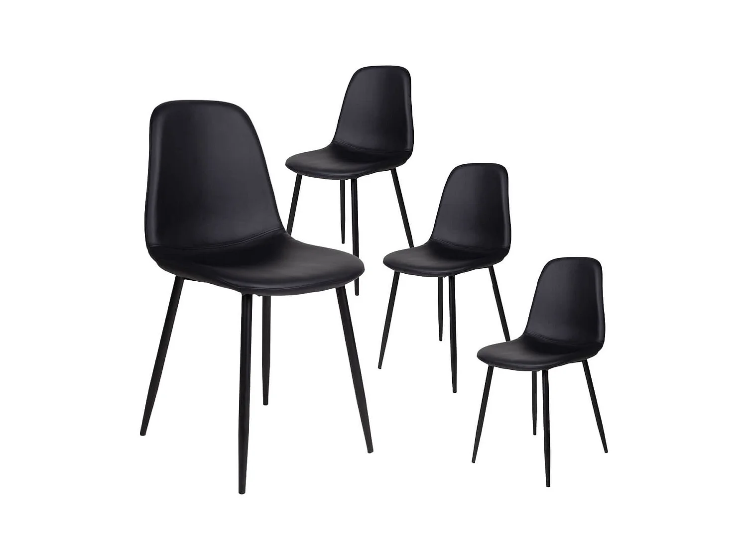 DYVIK - Lot de 4 Chaises Simili Noir et Piétement Acier Noir