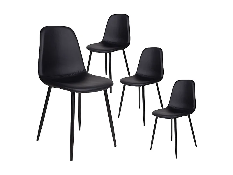 DYVIK - Lot de 4 Chaises Simili Noir et Piétement Acier Noir