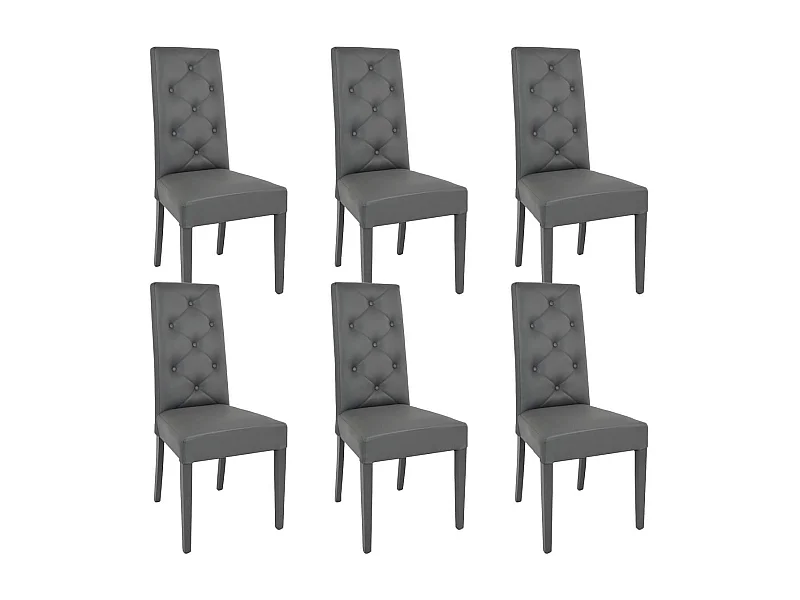 TREVI - Lot de 6 Chaises Simili Gris et Pieds Laqués