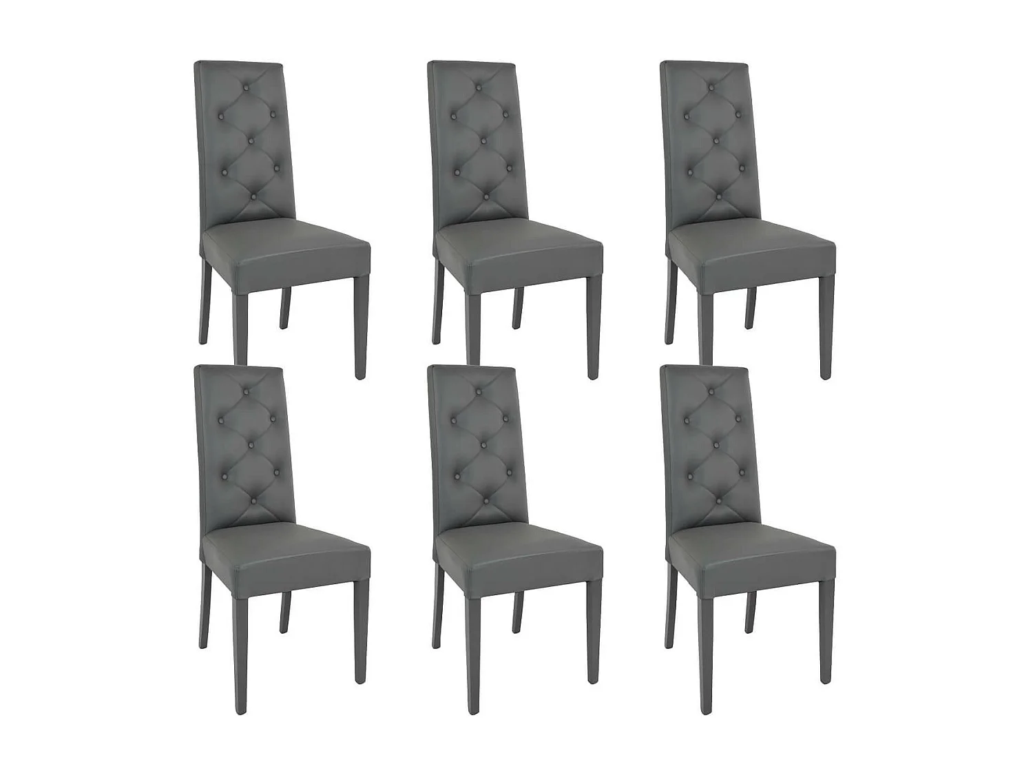 TREVI - Lot de 6 Chaises Simili Gris et Pieds Laqués
