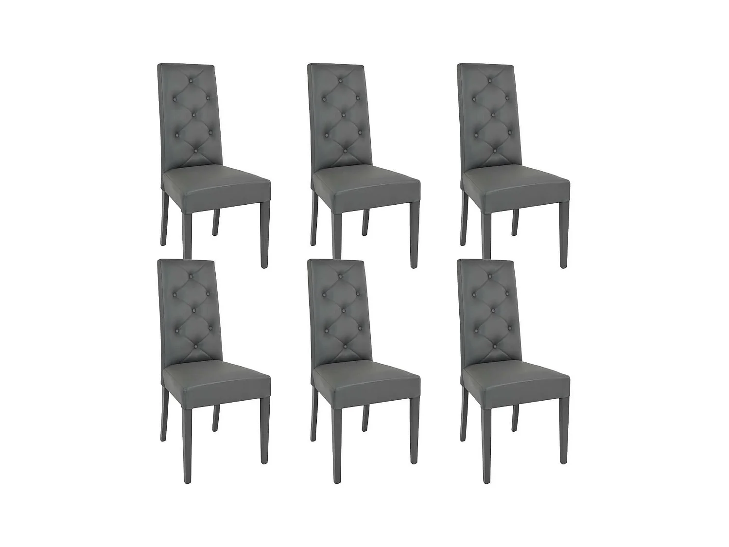 TREVI - Lot de 6 Chaises Simili Gris et Pieds Laqués