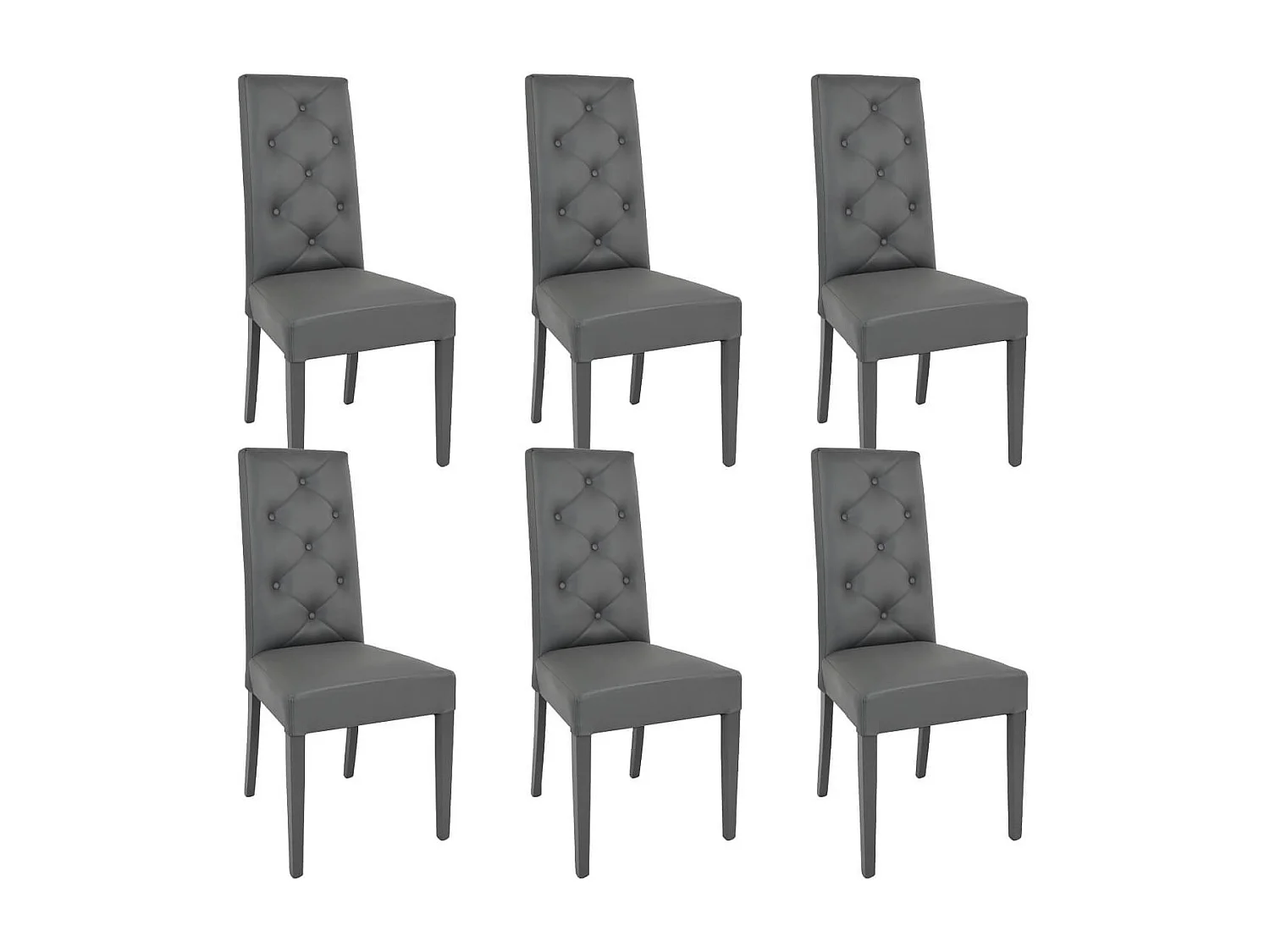 TREVI - Lot de 6 Chaises Simili Gris et Pieds Laqués