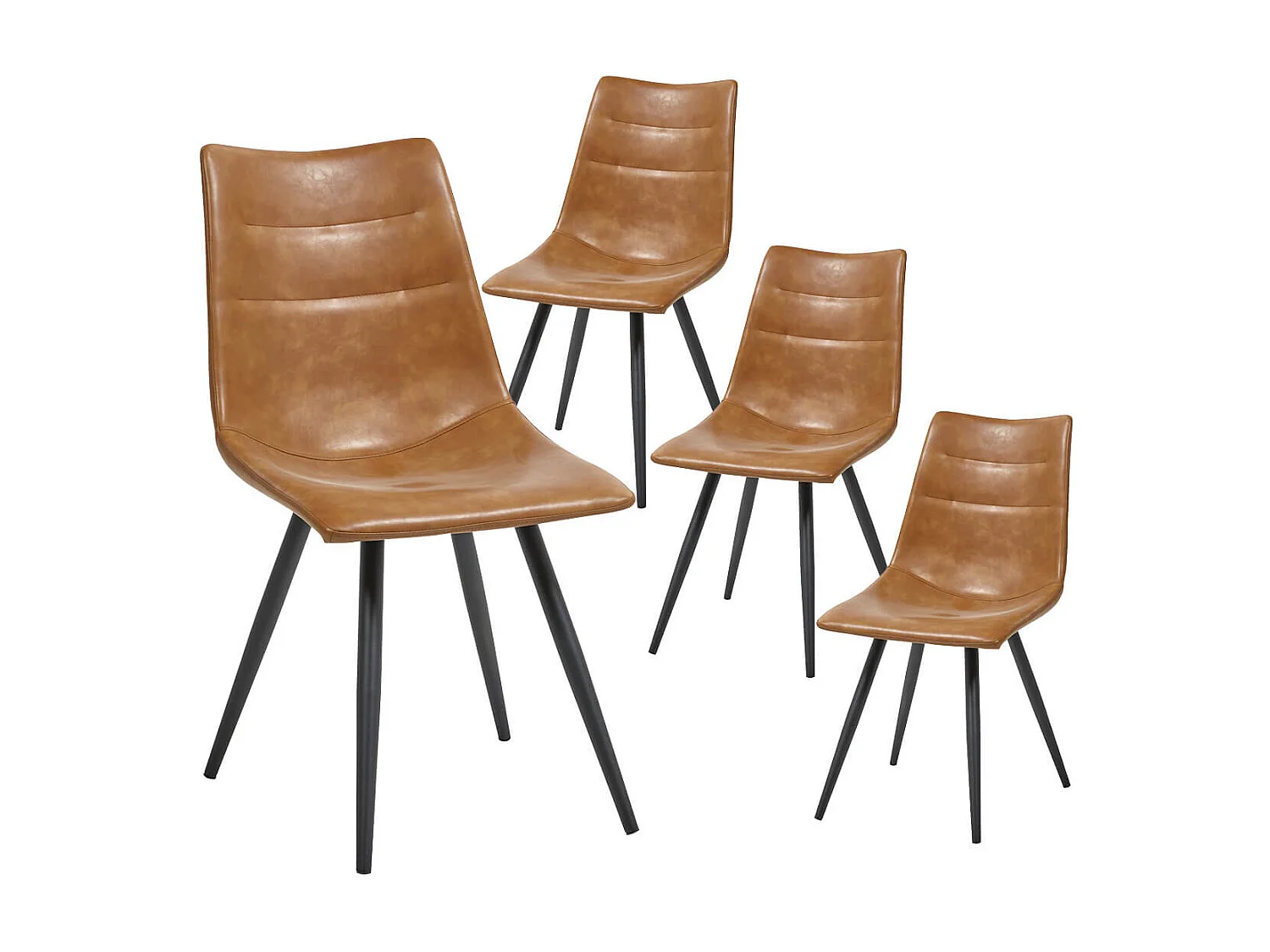 KORA - Lot de 4 Chaises Simili Cuir Marron
