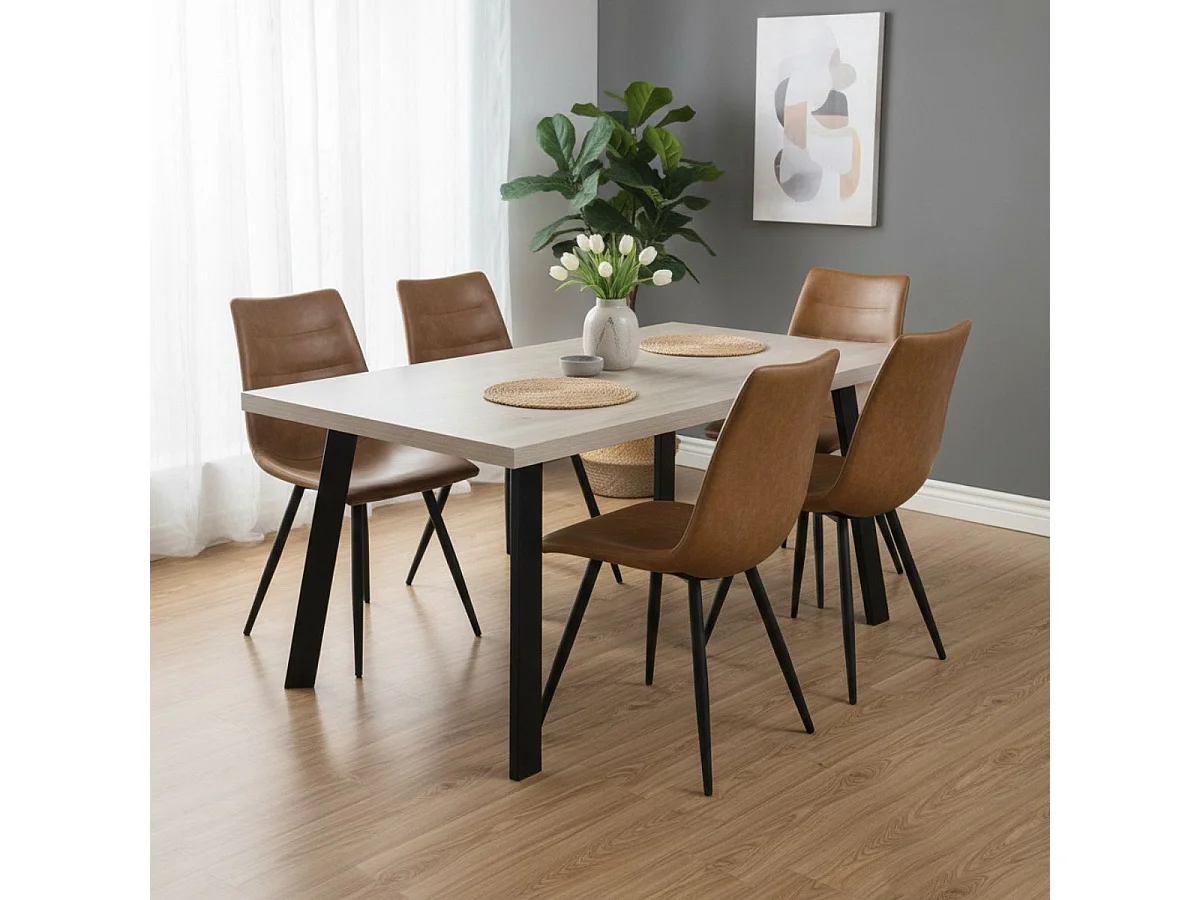 KORA - Lot de 4 Chaises Simili Cuir Marron