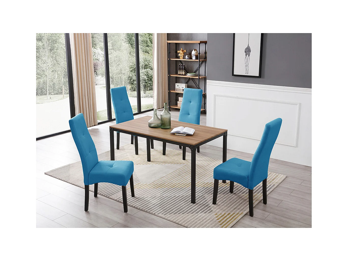 DALLAS - Lot de 4 Chaises Turquoises Capitonnées