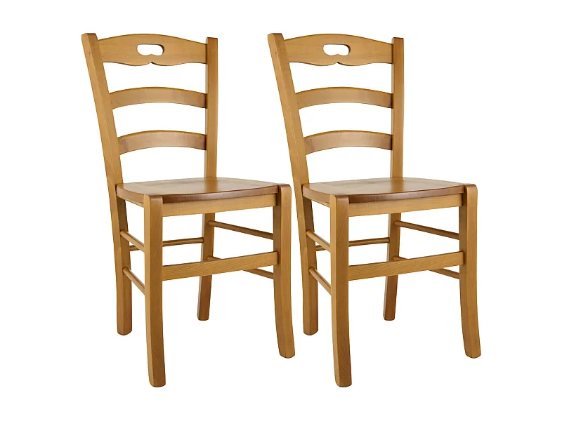 SUZY - Lot de 2 Chaises Teinté Chêne et Assises en Bois