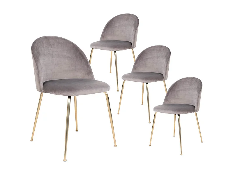 MEYRIN - Lot de 4 Chaises Velours Gris et Pieds Métal Doré