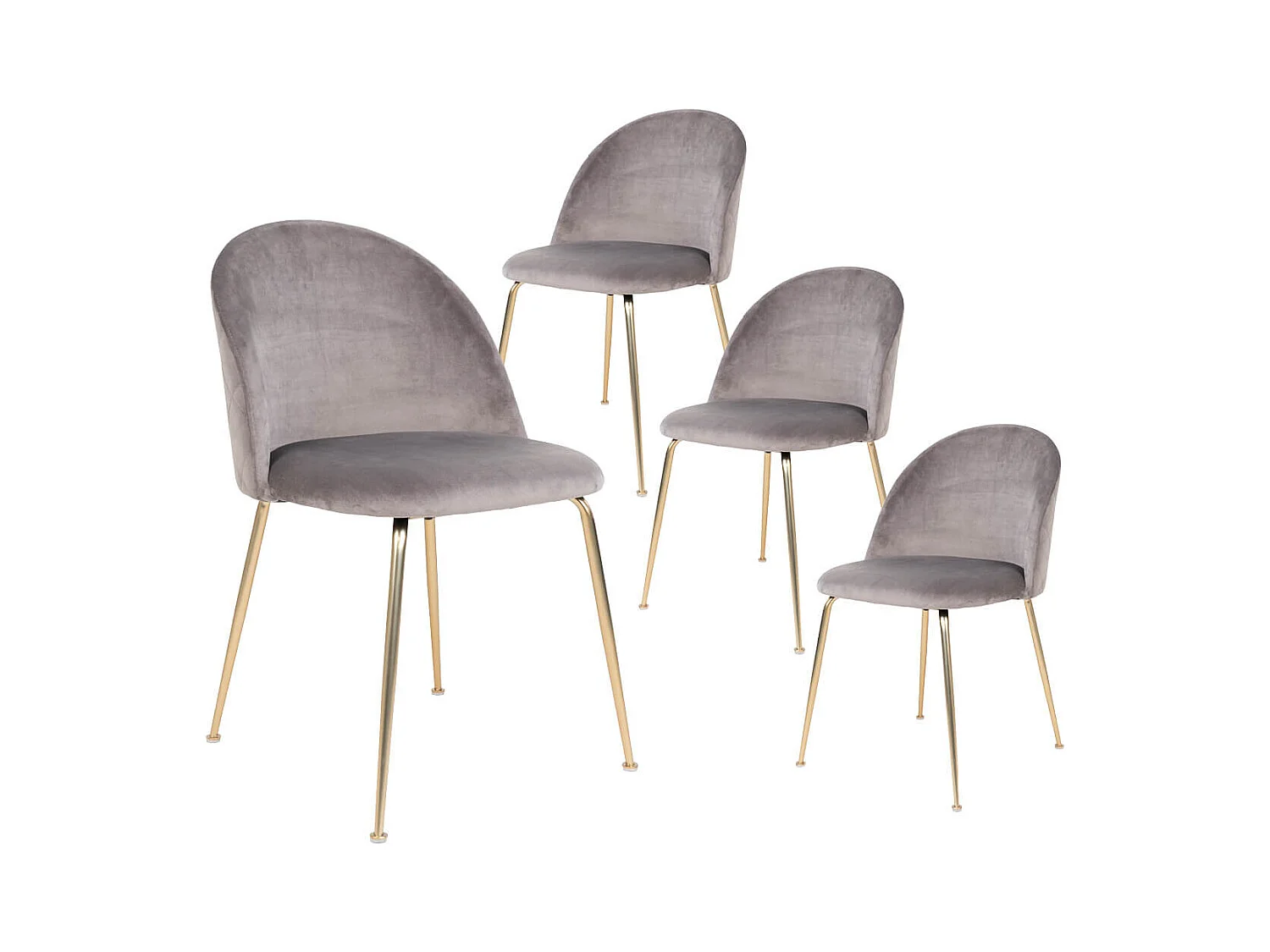 Lot de 4 Chaises Velours Gris et Pieds Métal Doré - MEYRIN
