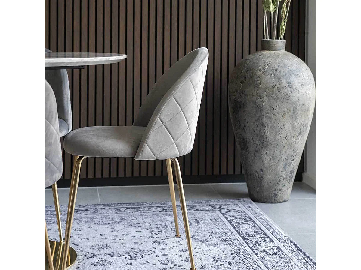 MEYRIN - Lot de 4 Chaises Velours Gris et Pieds Métal Doré