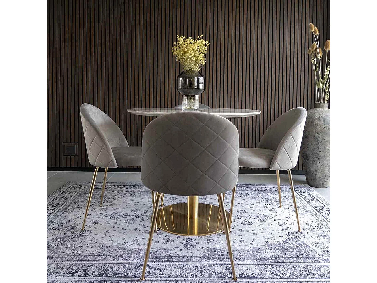 MEYRIN - Lot de 4 Chaises Velours Gris et Pieds Métal Doré