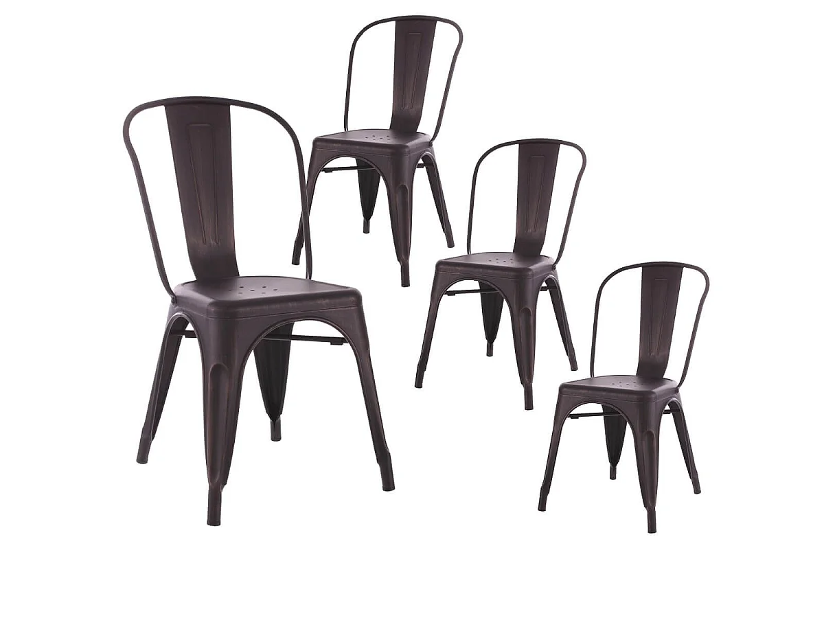PAMELA - Lot de 4 Chaises Métalliques Noir Aspect Vieilli