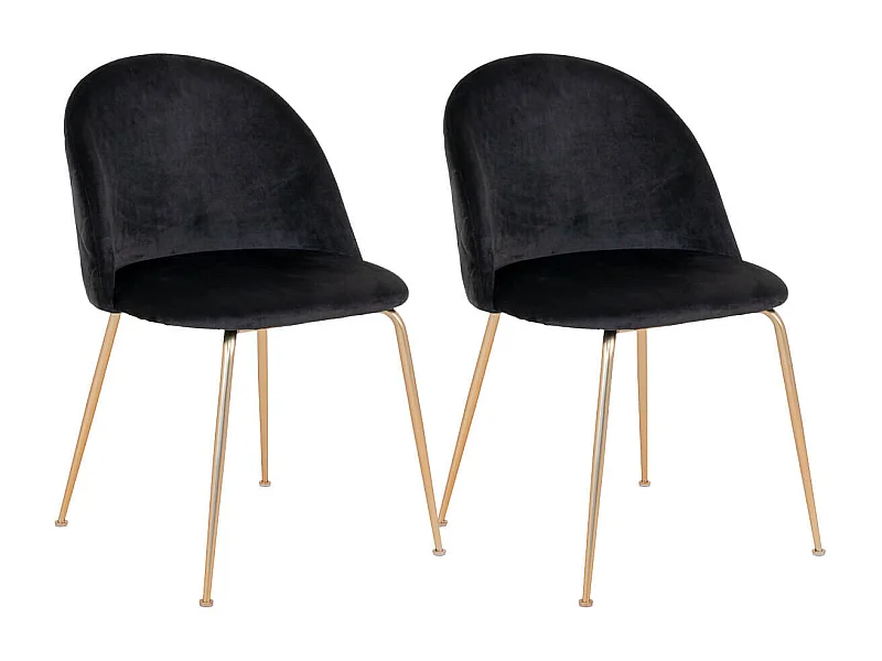 MEYRIN - Lot de 2 Chaises Velours Noir et Pieds Métal Doré