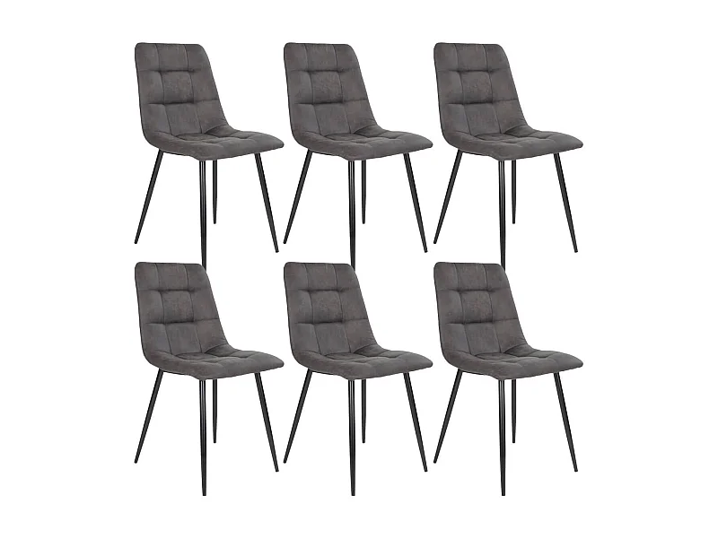 STRIB - Lot de 6 Chaises Tissu Gris Foncé et Piétement Acier