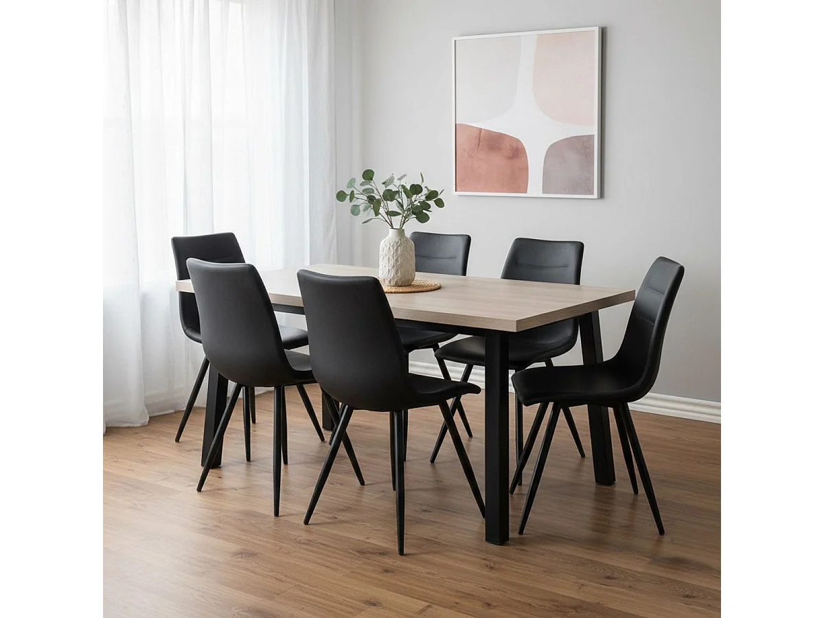 KORA - Lot de 4 Chaises Simili Cuir Noir