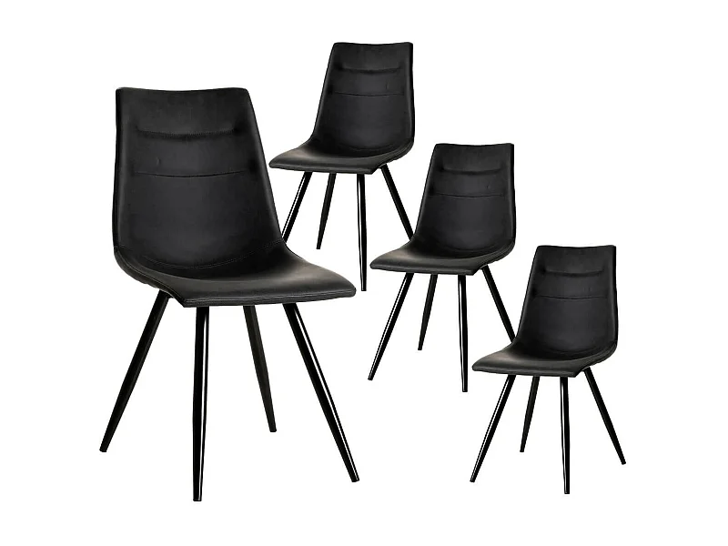 KORA - Lot de 4 Chaises Simili Cuir Noir