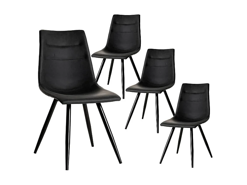 KORA - Lot de 4 Chaises Simili Cuir Noir