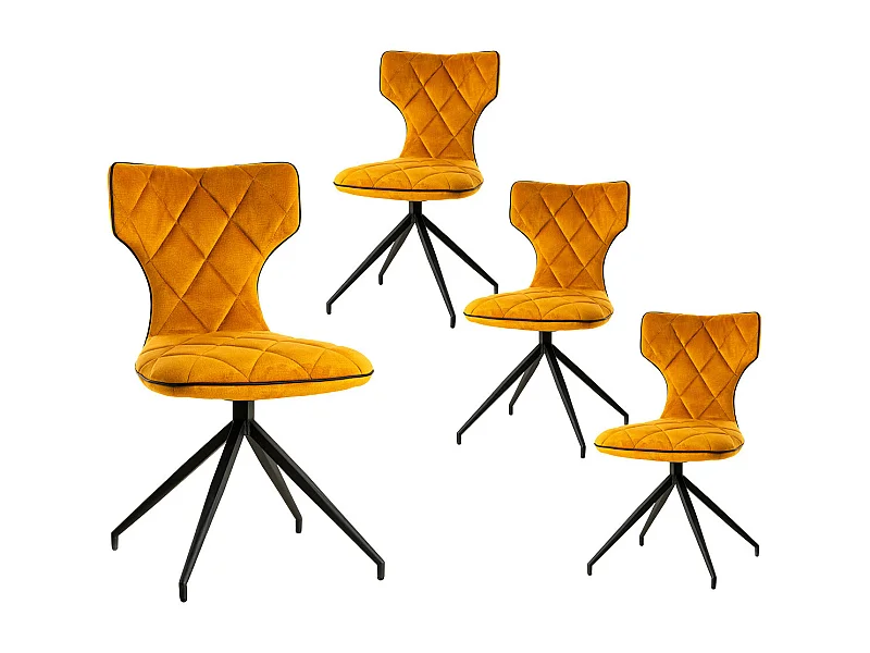 STYK - Lot de 4 Chaises Tissu Curry Surpiqures Carreaux