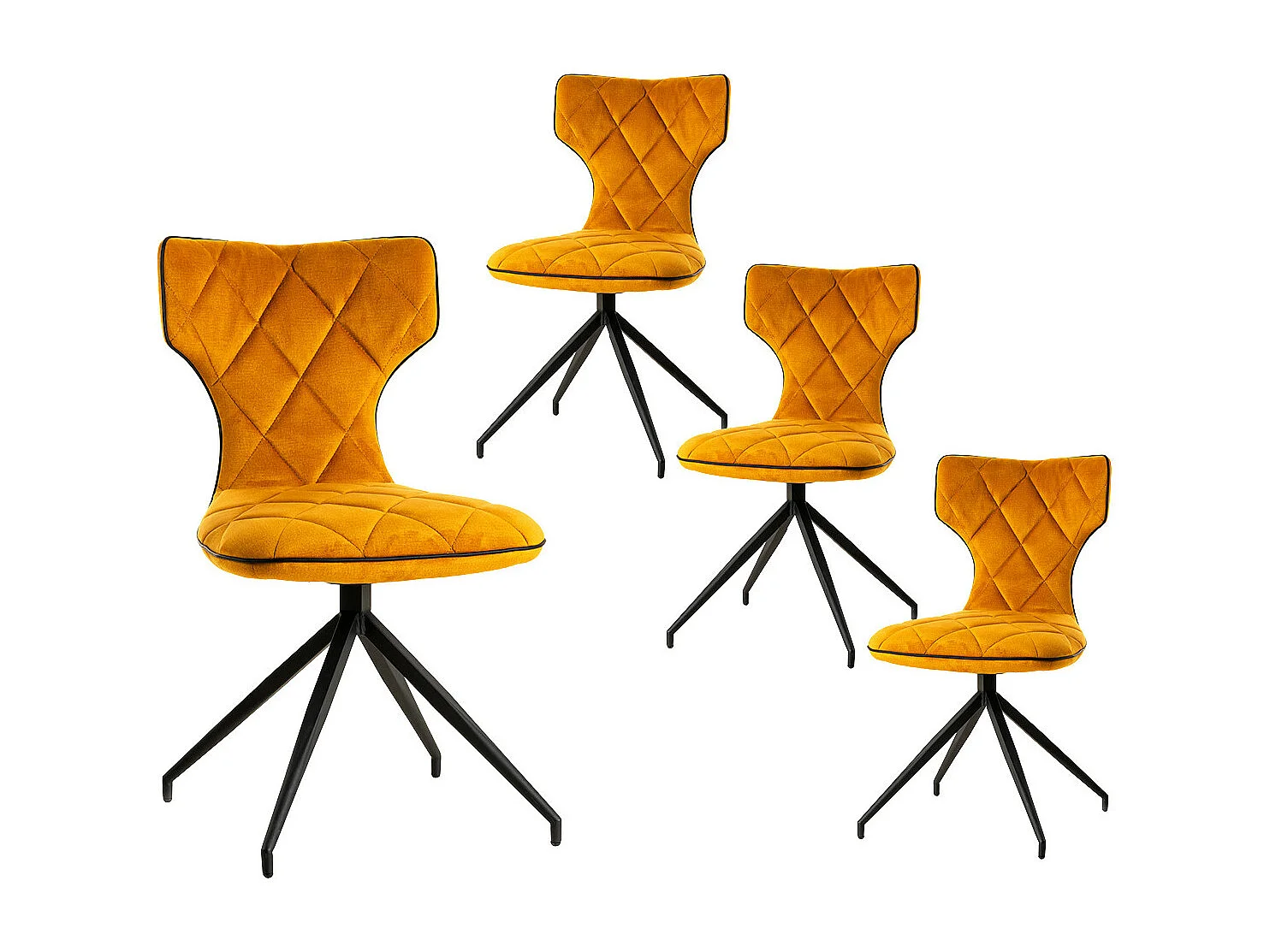 STYK - Lot de 4 Chaises Tissu Curry Surpiqures Carreaux