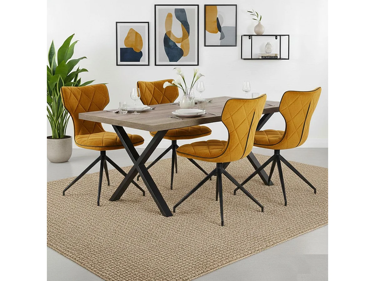 STYK - Lot de 4 Chaises Tissu Curry Surpiqures Carreaux